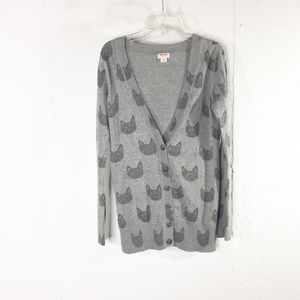 Mossimo Gray Kitty Cat Pattern cardigan sz S